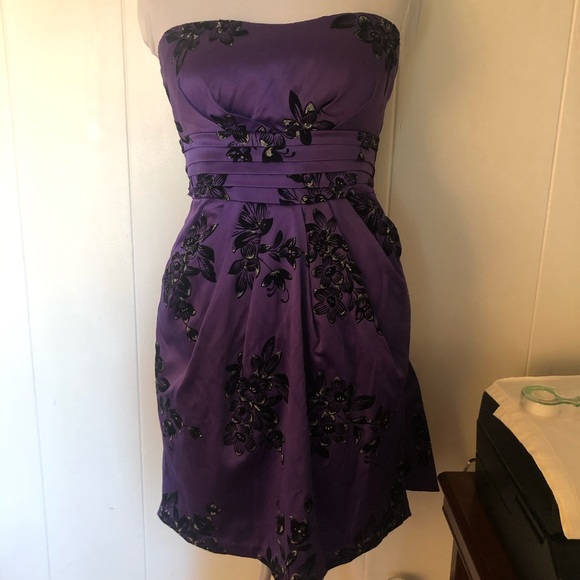 Women purple & black strapless mini dress size 9 - Picture 1 of 4